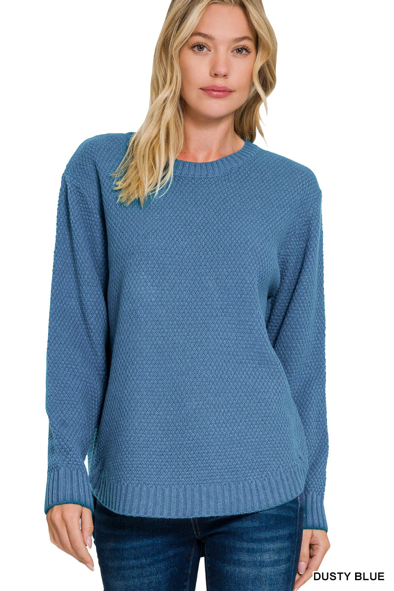 Sale - Dusty Blue Round Neck Basic Sweater