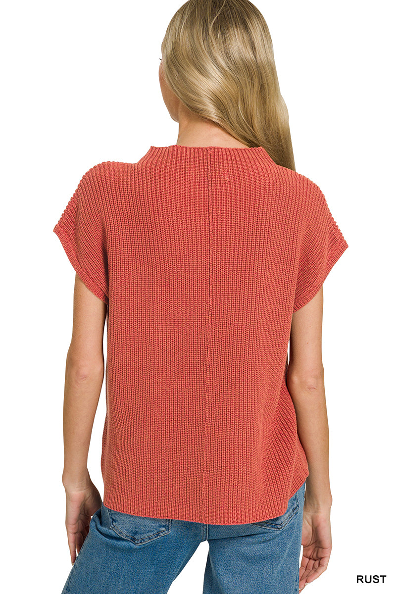 Rust Mock Neck Short Sleeve Sweater