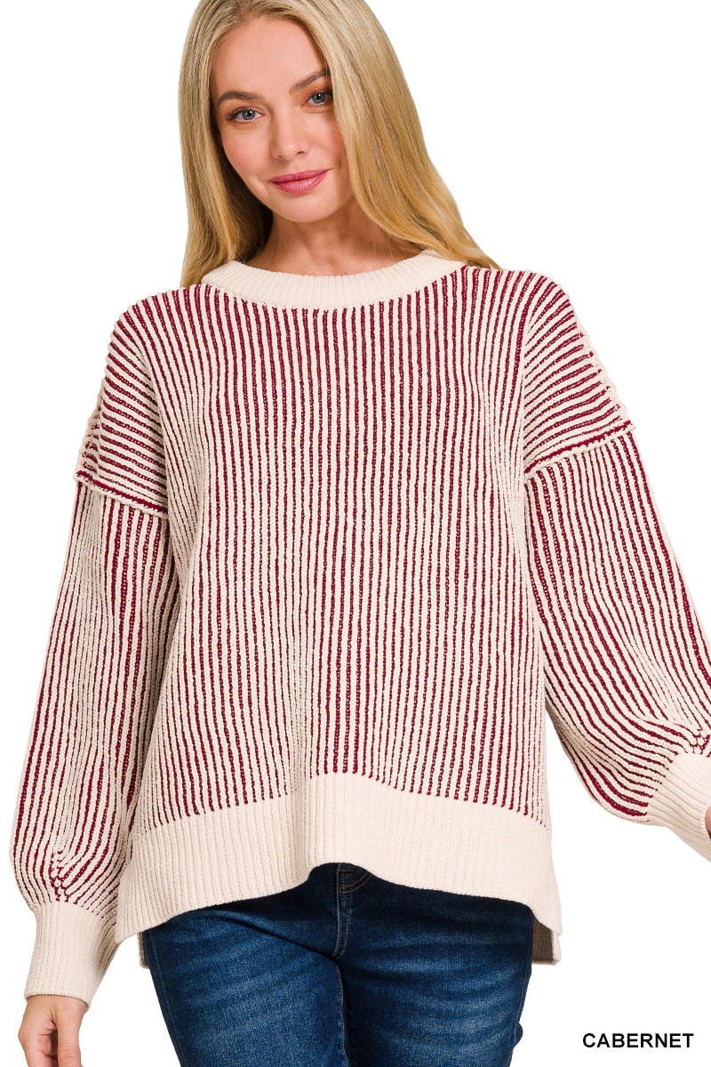 Cabernet Two Tone Crewneck Sweater