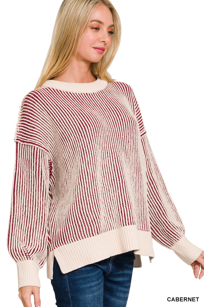 Cabernet Two Tone Crewneck Sweater