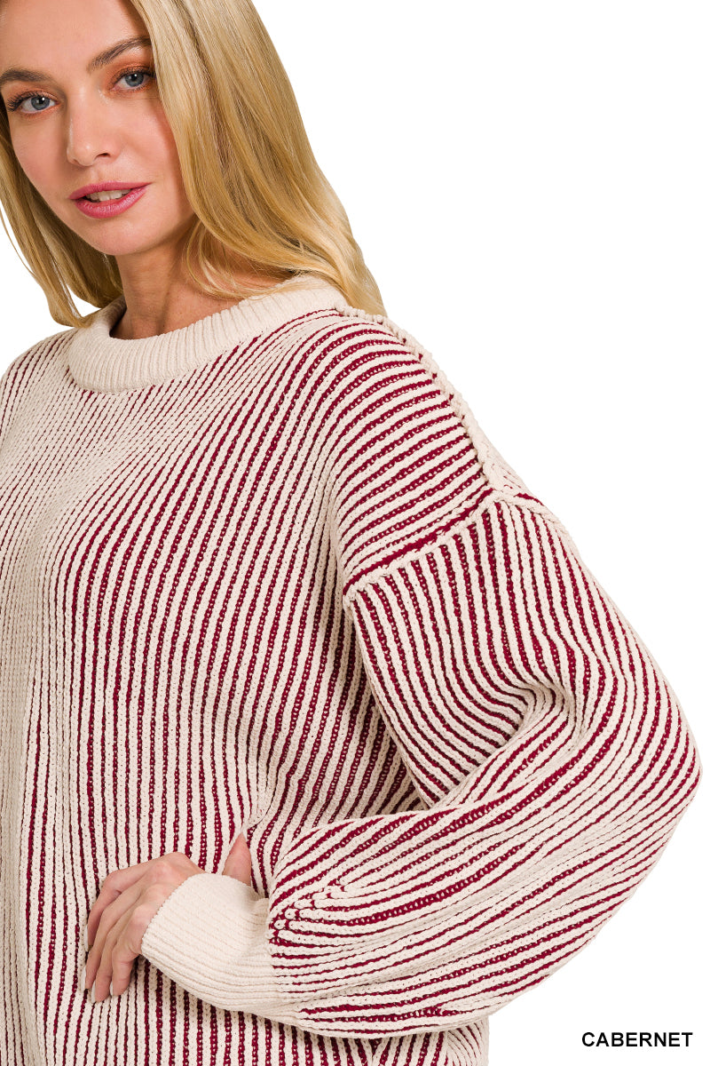 Cabernet Two Tone Crewneck Sweater