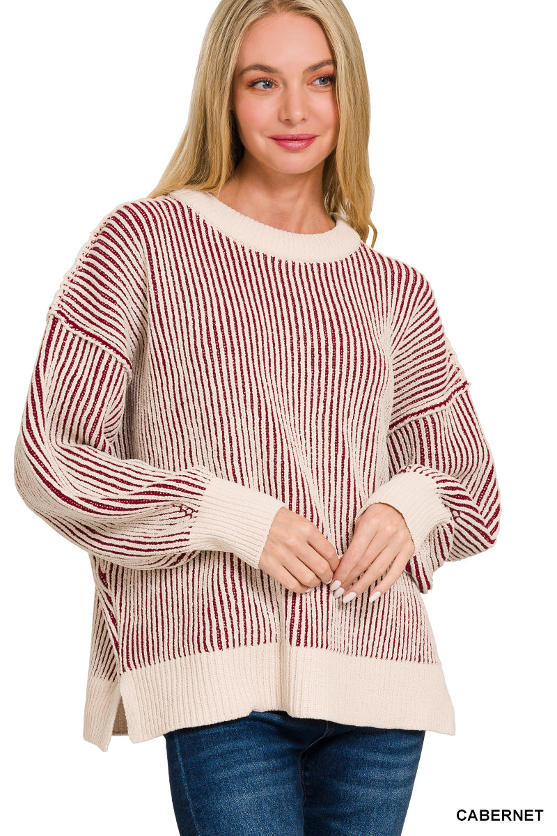 Cabernet Two Tone Crewneck Sweater