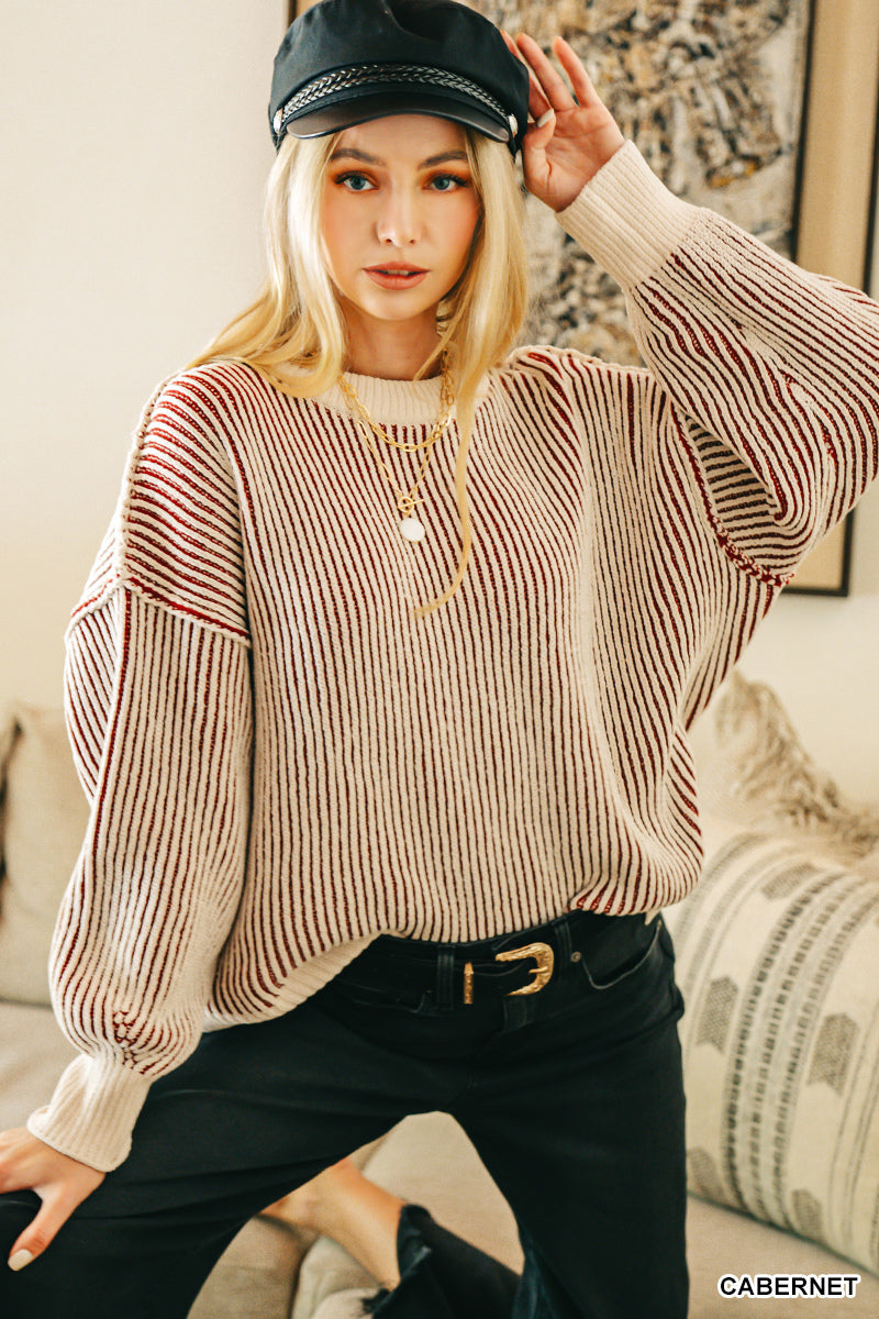 Cabernet Two Tone Crewneck Sweater