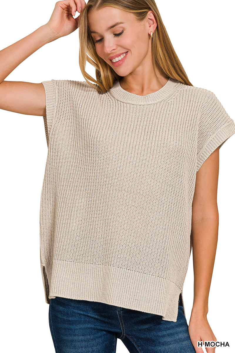 Heather Mocha Oversized Short Sleeve Sweater