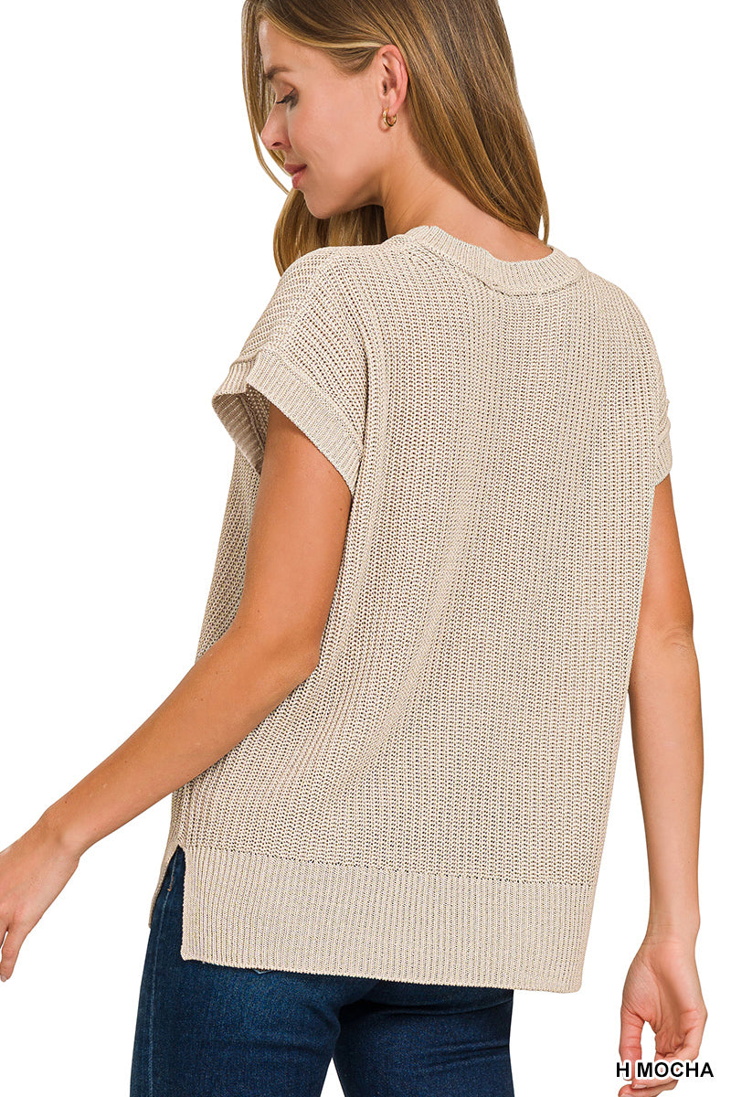 Heather Mocha Oversized Short Sleeve Sweater