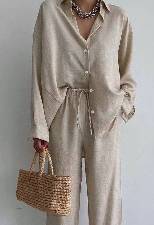Two-Piece Beige Pants Set
