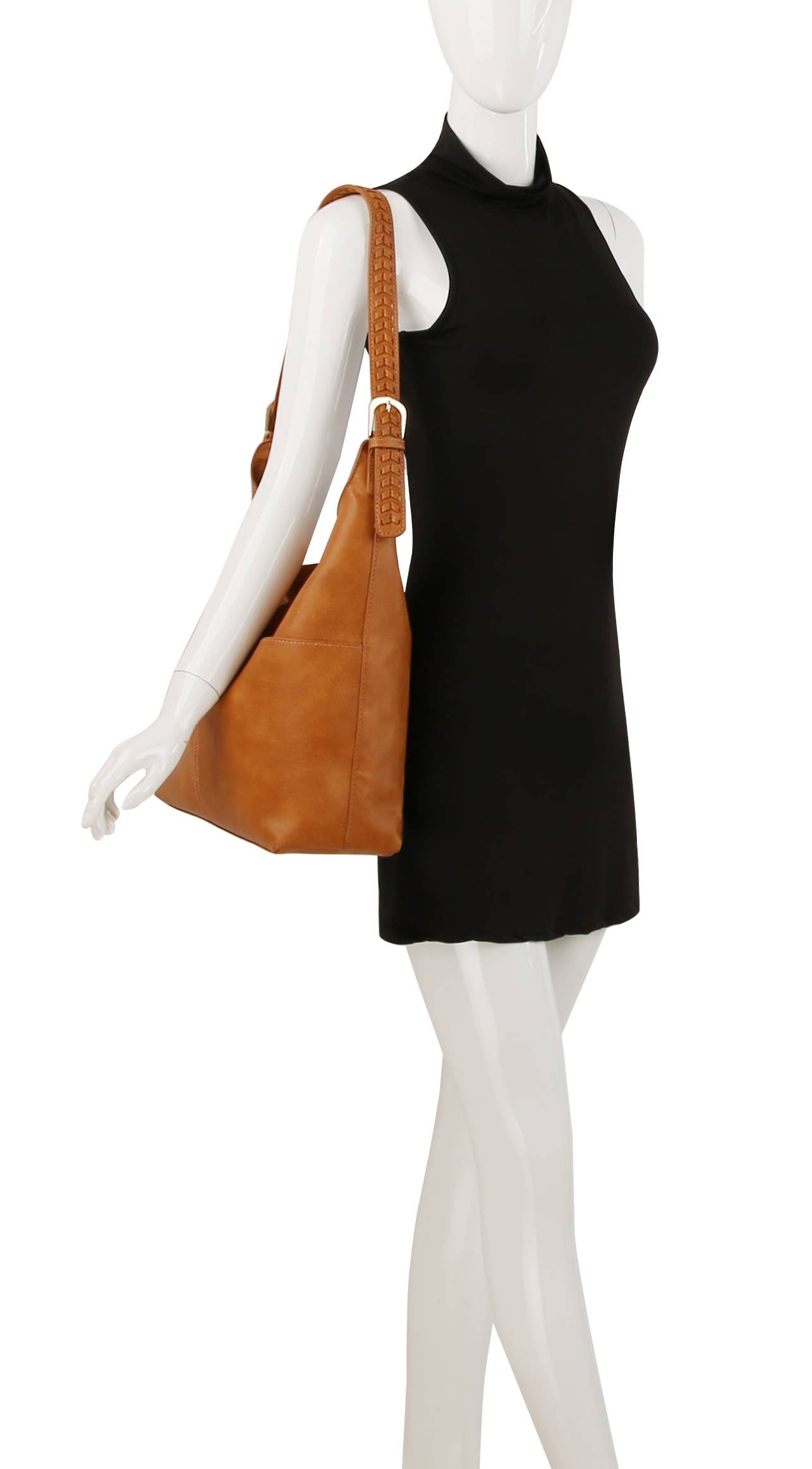 Vegan Leather Shoulder Hobo Handbag - Black or Tan