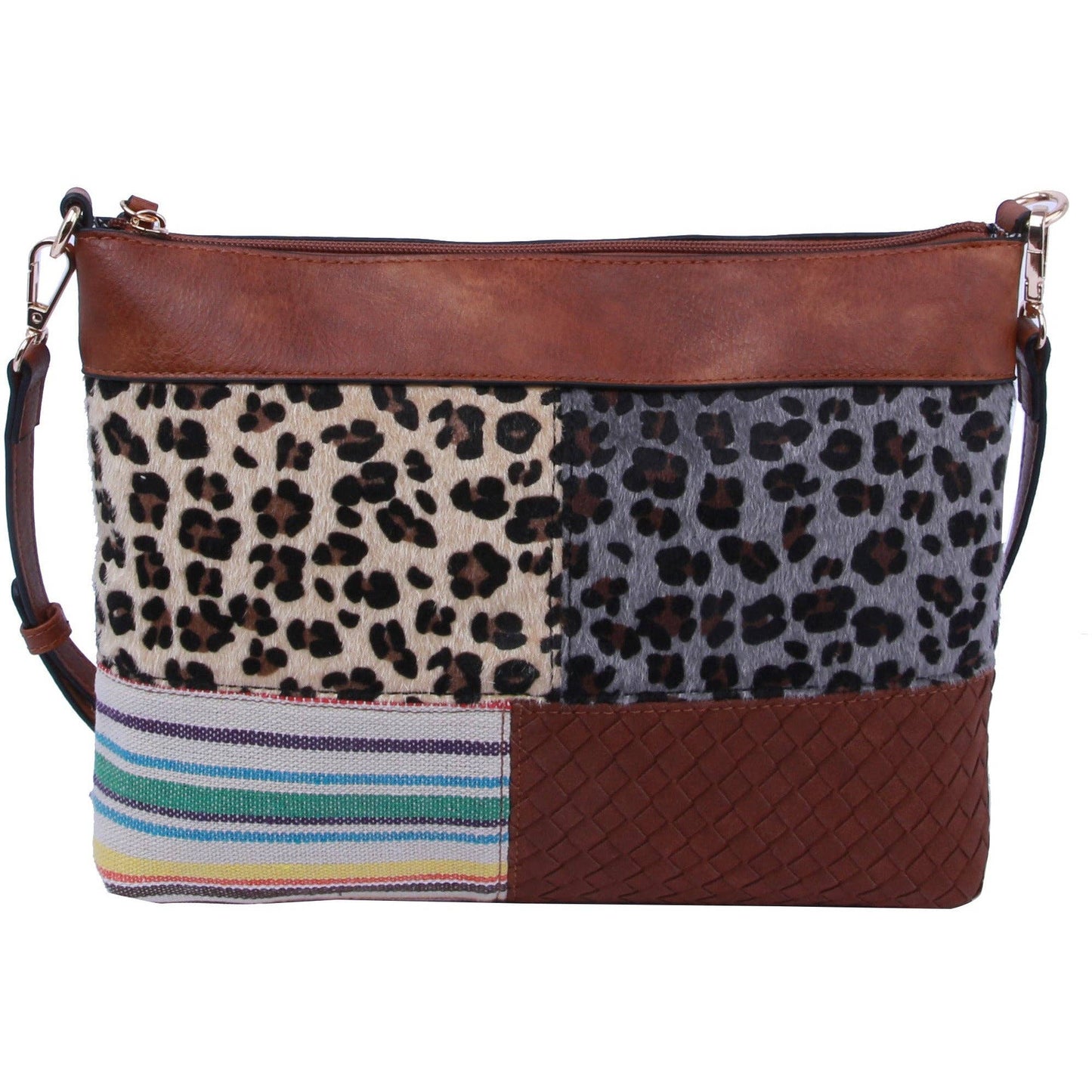 Cow Leopard Printed Crossbody Shoulder Handbag - Brown