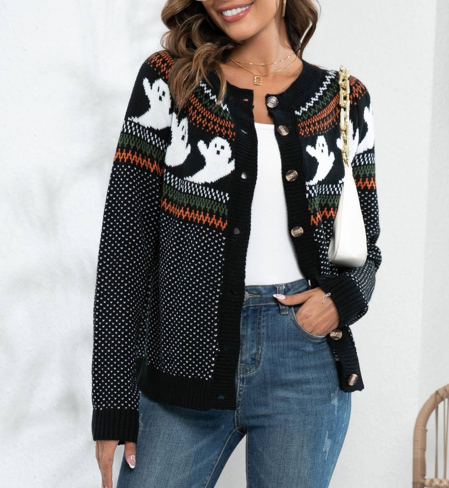 Halloween Ghost Vintage Style Polka Dot Knit Cardigan