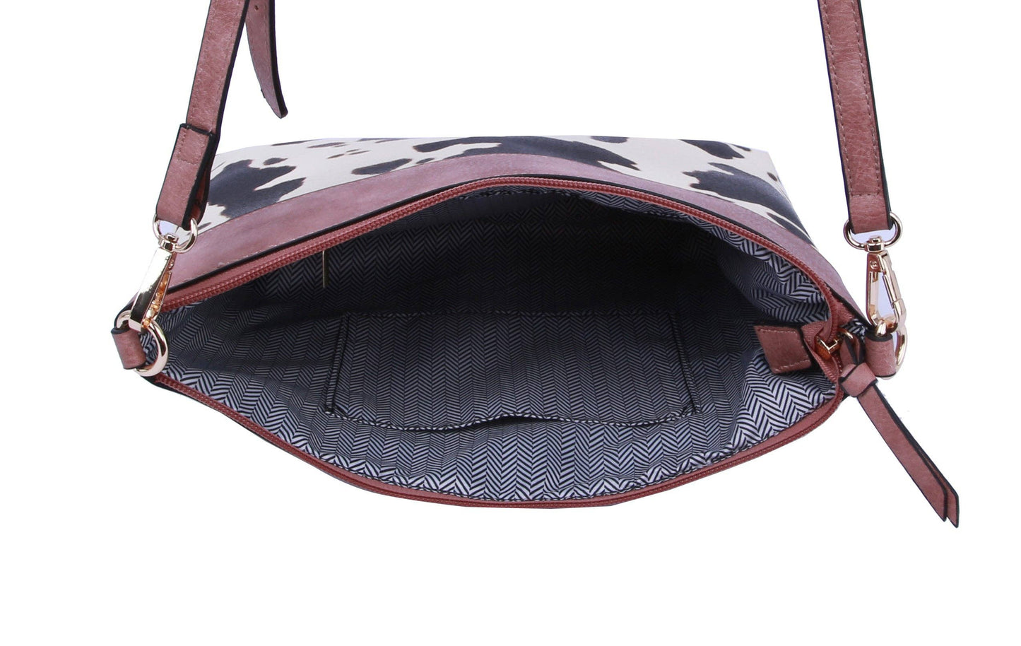 Cow Leopard Printed Crossbody Shoulder Handbag - Brown