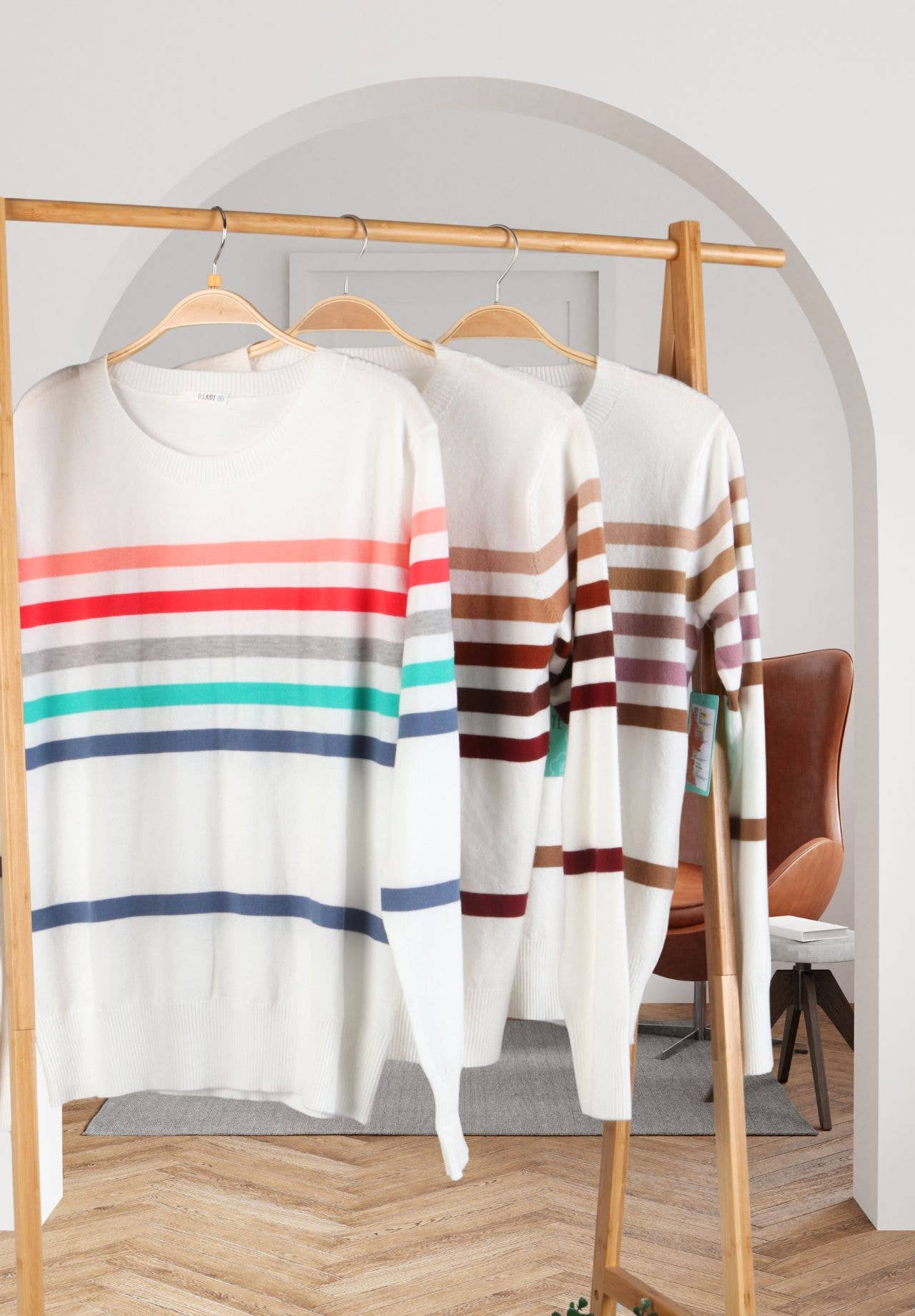 Multi Stripe Coral and Jade Sweater