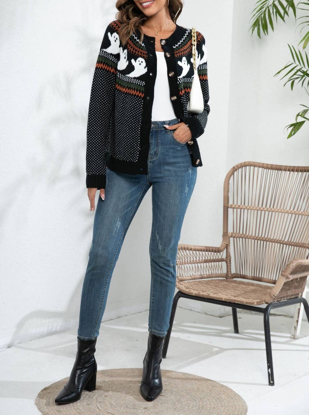 Halloween Ghost Vintage Style Polka Dot Knit Cardigan