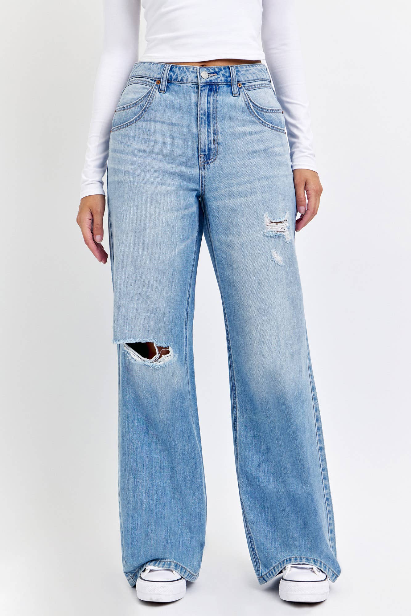 High Rise Wide Leg with Double Scoop Pockets