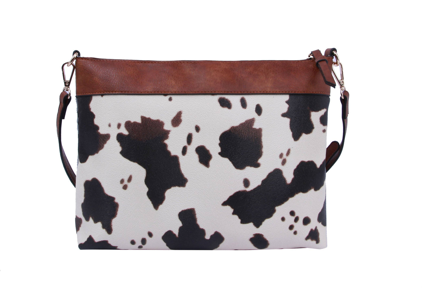 Cow Leopard Printed Crossbody Shoulder Handbag - Brown