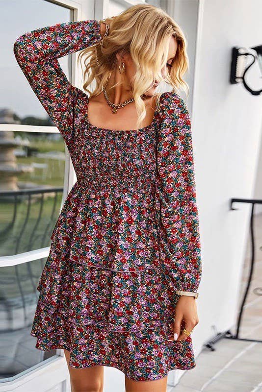 Sale - Long Sleeve Smocked Floral Dress