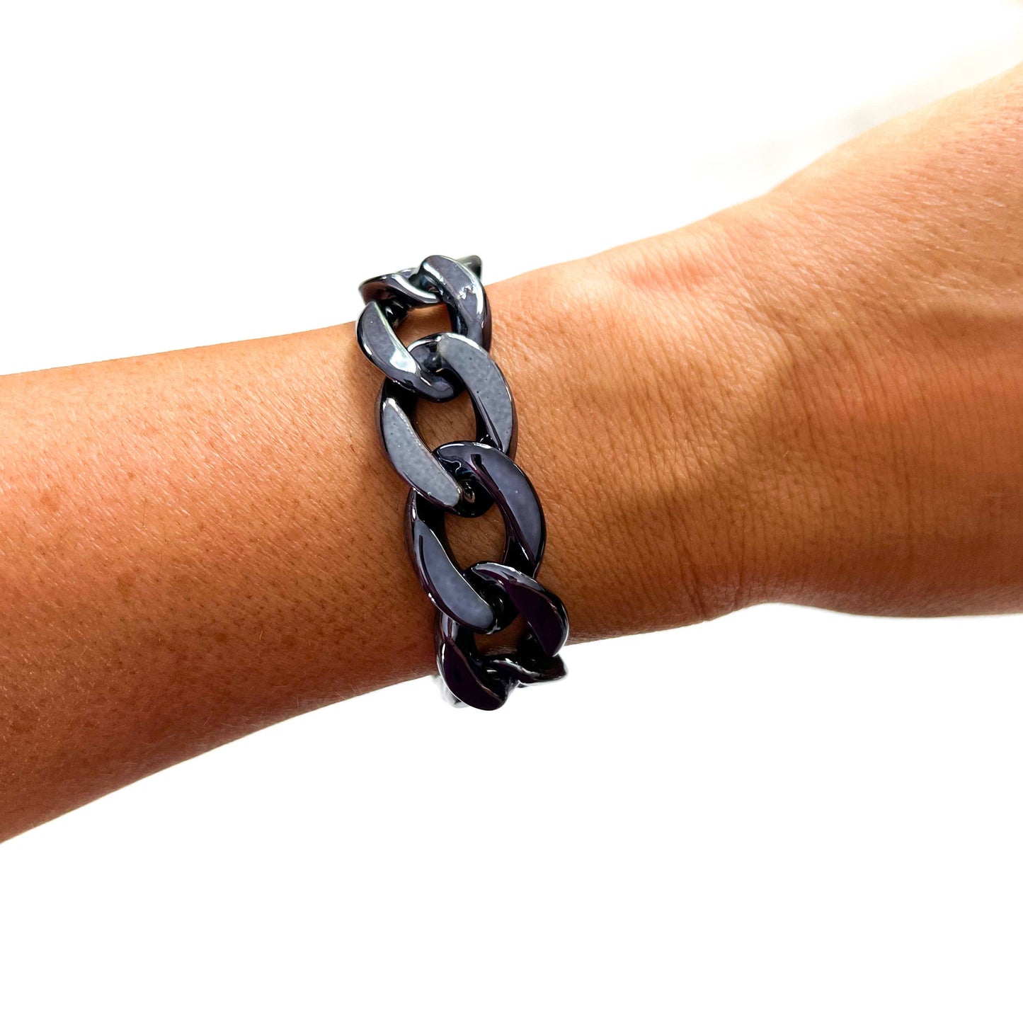 Metallic Navy Chunky Acrylic Chain Link Bracelet #70