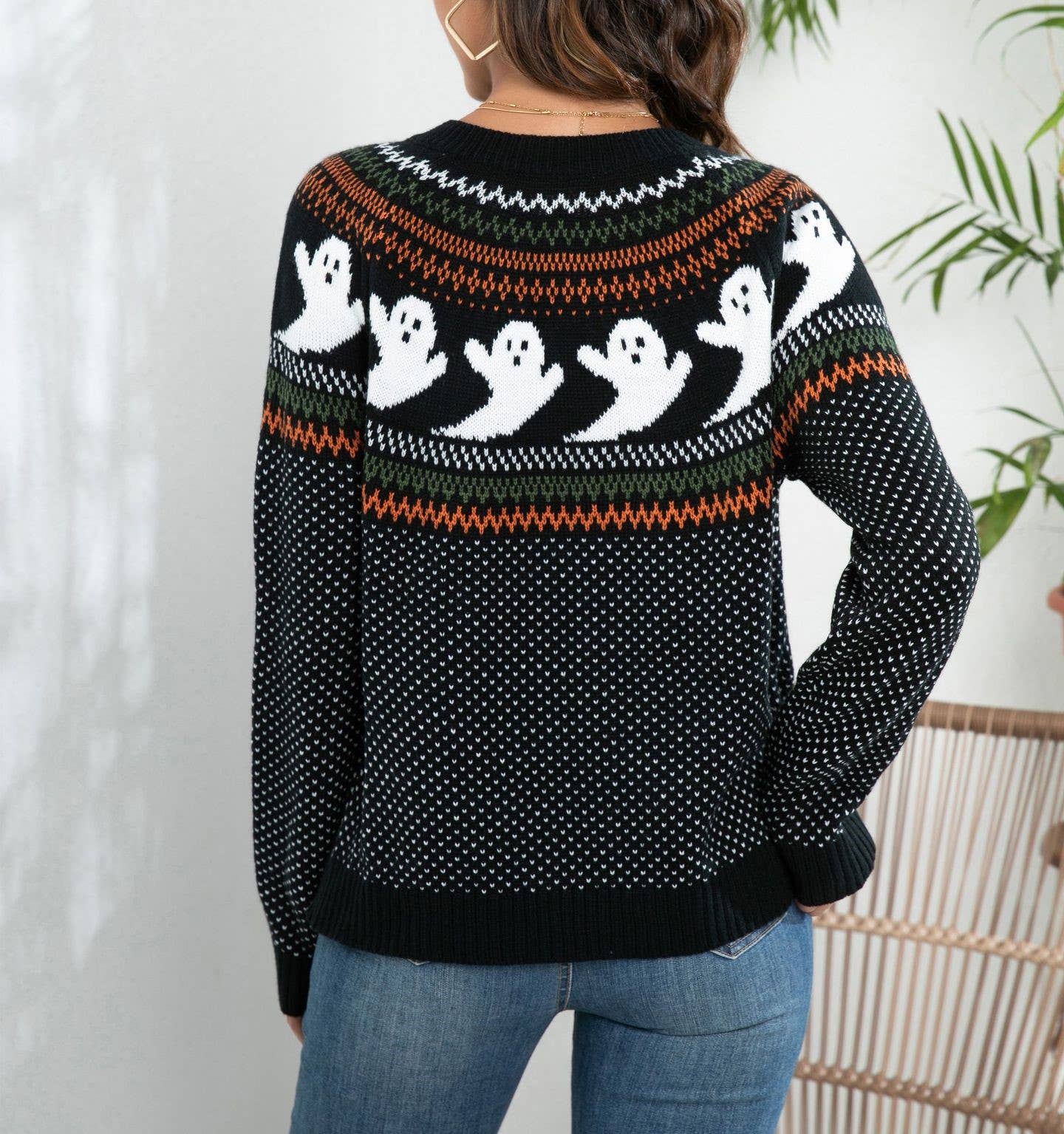 Halloween Ghost Vintage Style Polka Dot Knit Cardigan