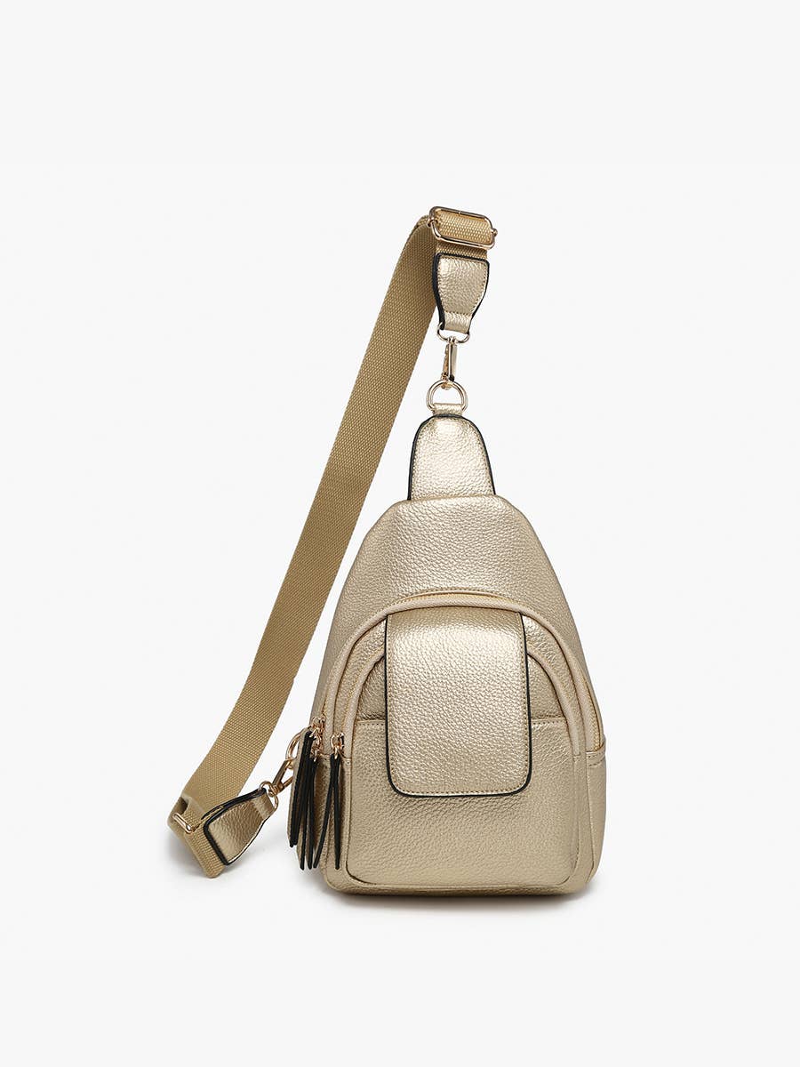 Sophia Sling Bag w/ Flap Over Pocket - Black or Gold