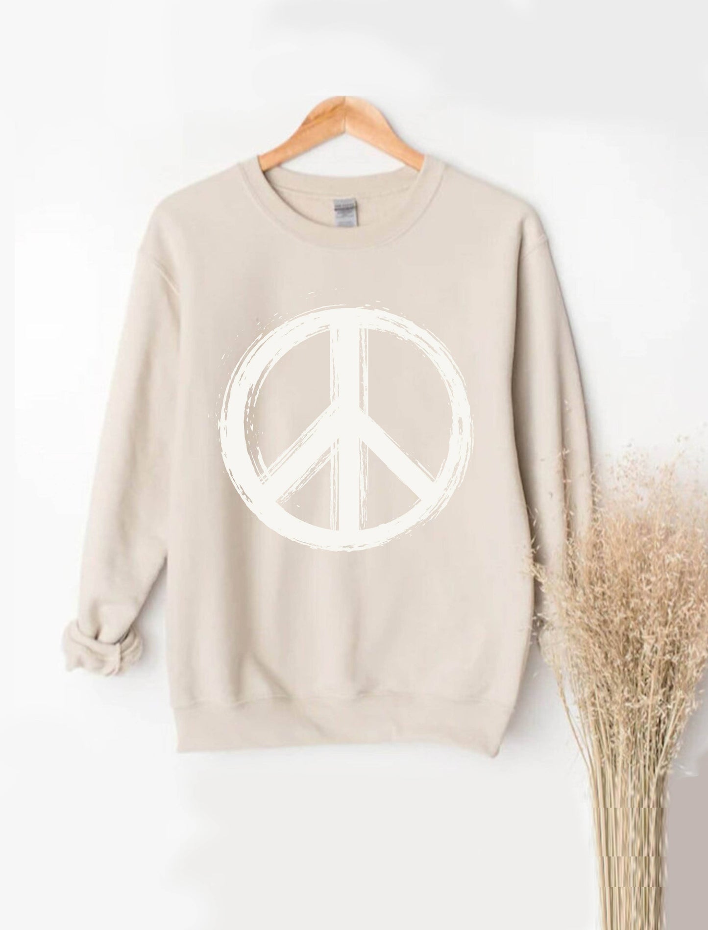 Sale - Peace Graphic Print Crew Neck Sweatshirt
