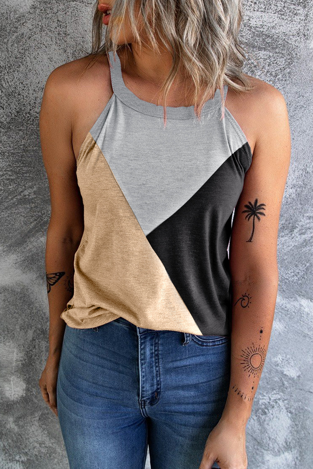 $10 Rack - Beige Color Block Tank Top