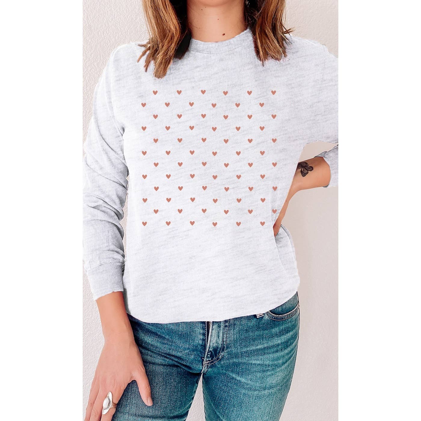 Sale - Heart Grid Valentines Day Graphic Long Sleeve Tee