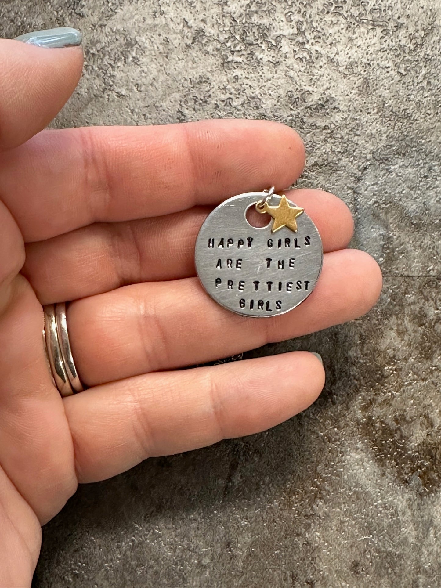 Happy Girls Hand Stamped Necklace