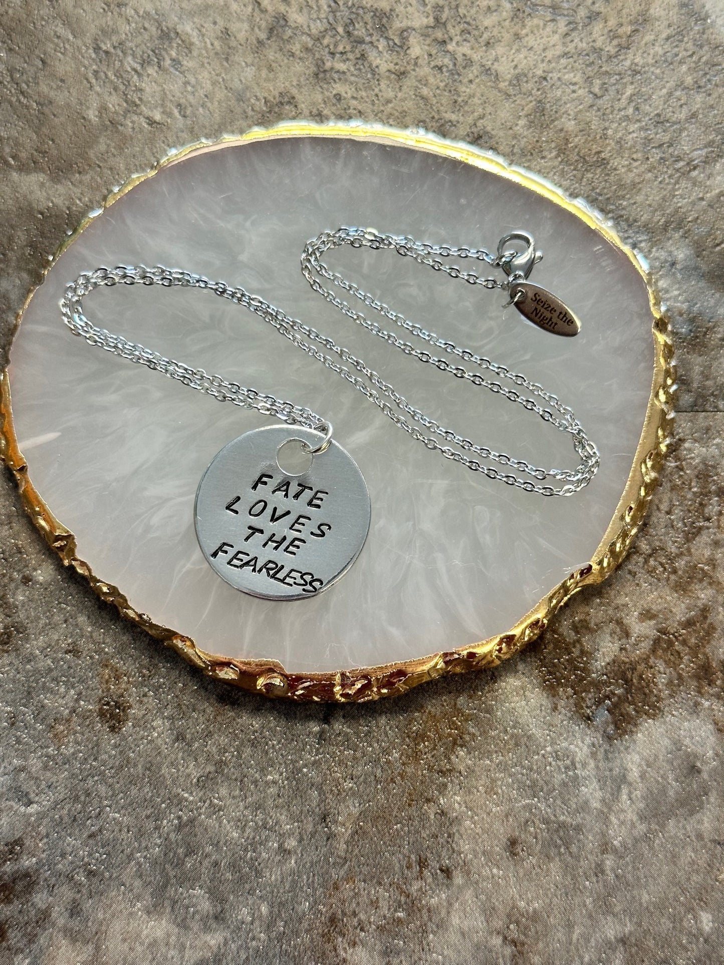 Fate Loves the Fearless Hand Stamped Necklace