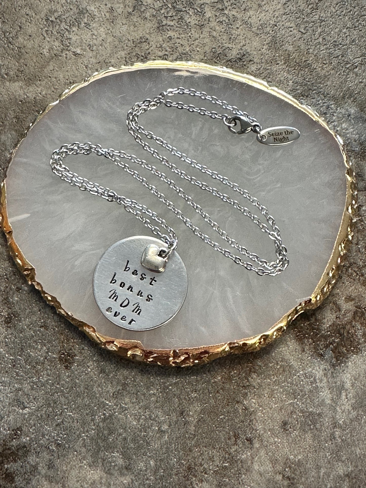 Best Bonus Mom Ever Hand Stamped Necklace