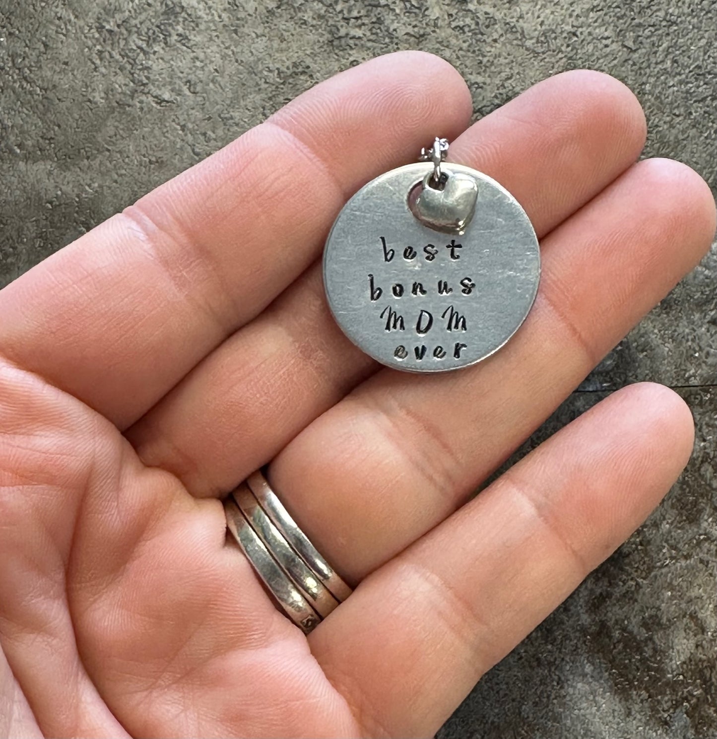 Best Bonus Mom Ever Hand Stamped Necklace