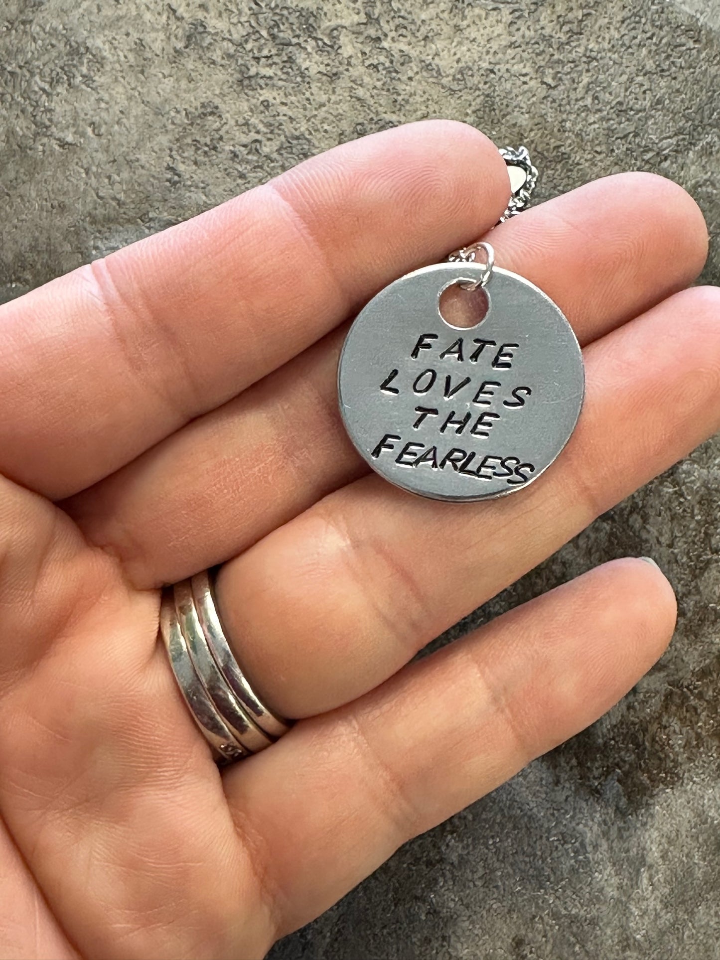 Fate Loves the Fearless Hand Stamped Necklace