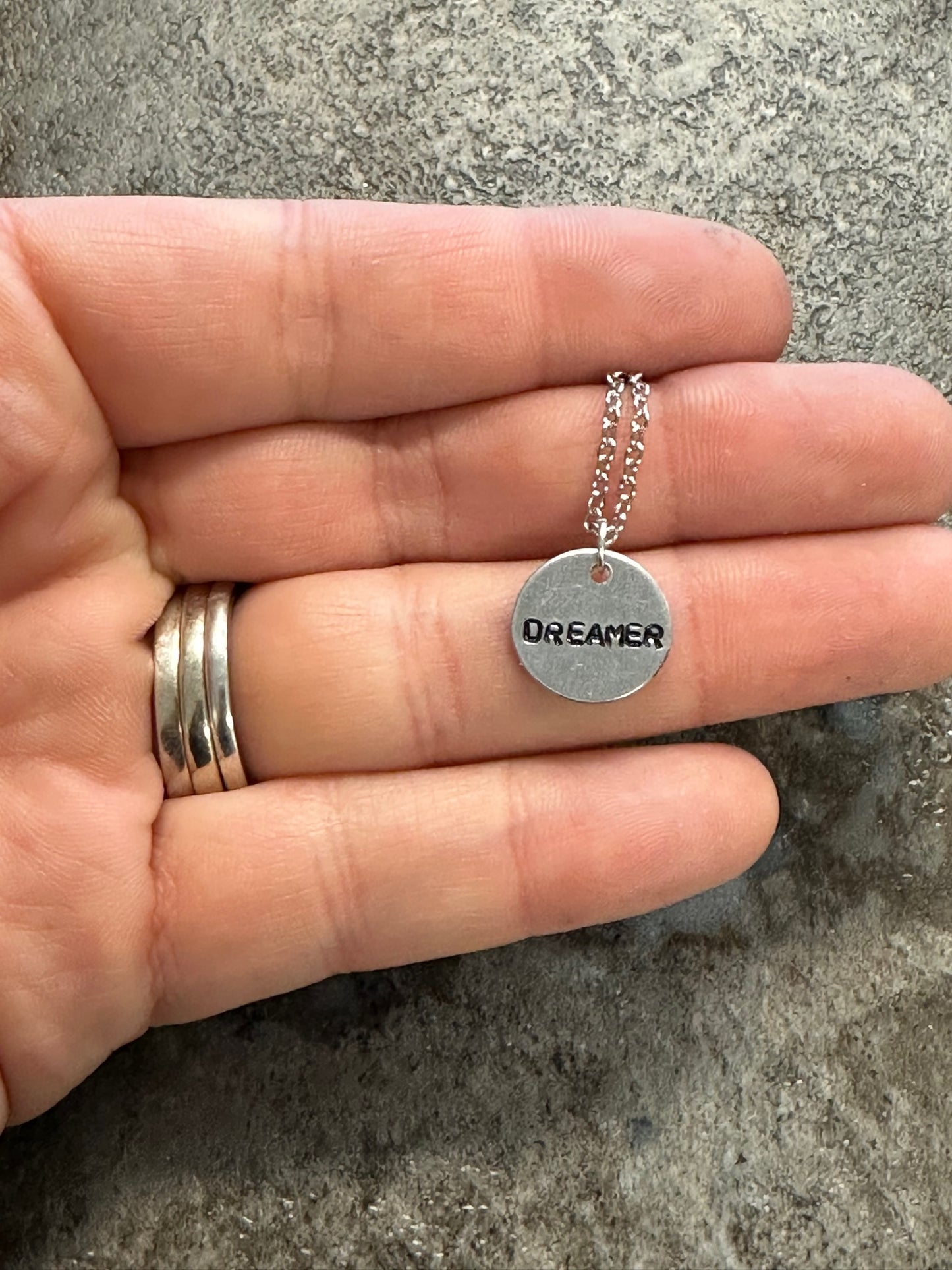 Dreamer Tiny Disc Hand Stamped Necklace