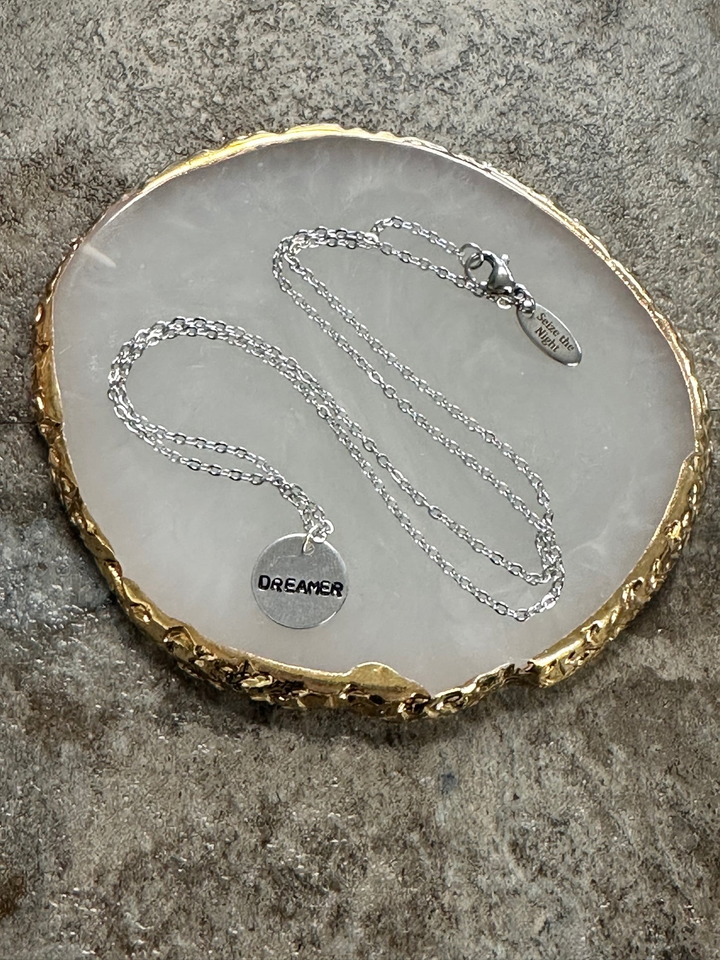 Dreamer Tiny Disc Hand Stamped Necklace