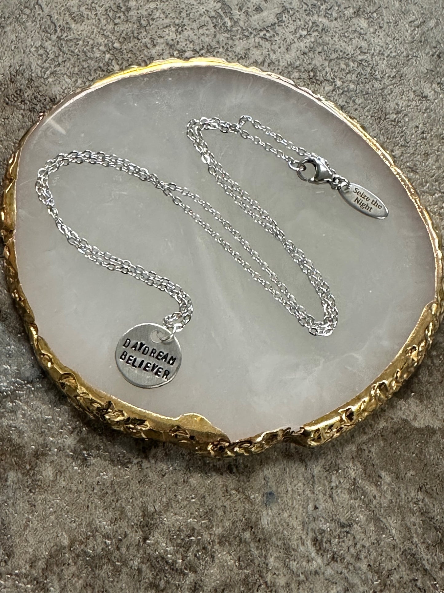 Daydream Believer Tiny Disc Hand Stamped Necklace