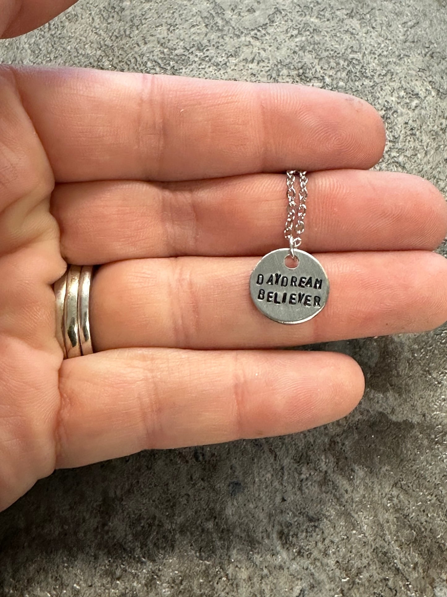 Daydream Believer Tiny Disc Hand Stamped Necklace
