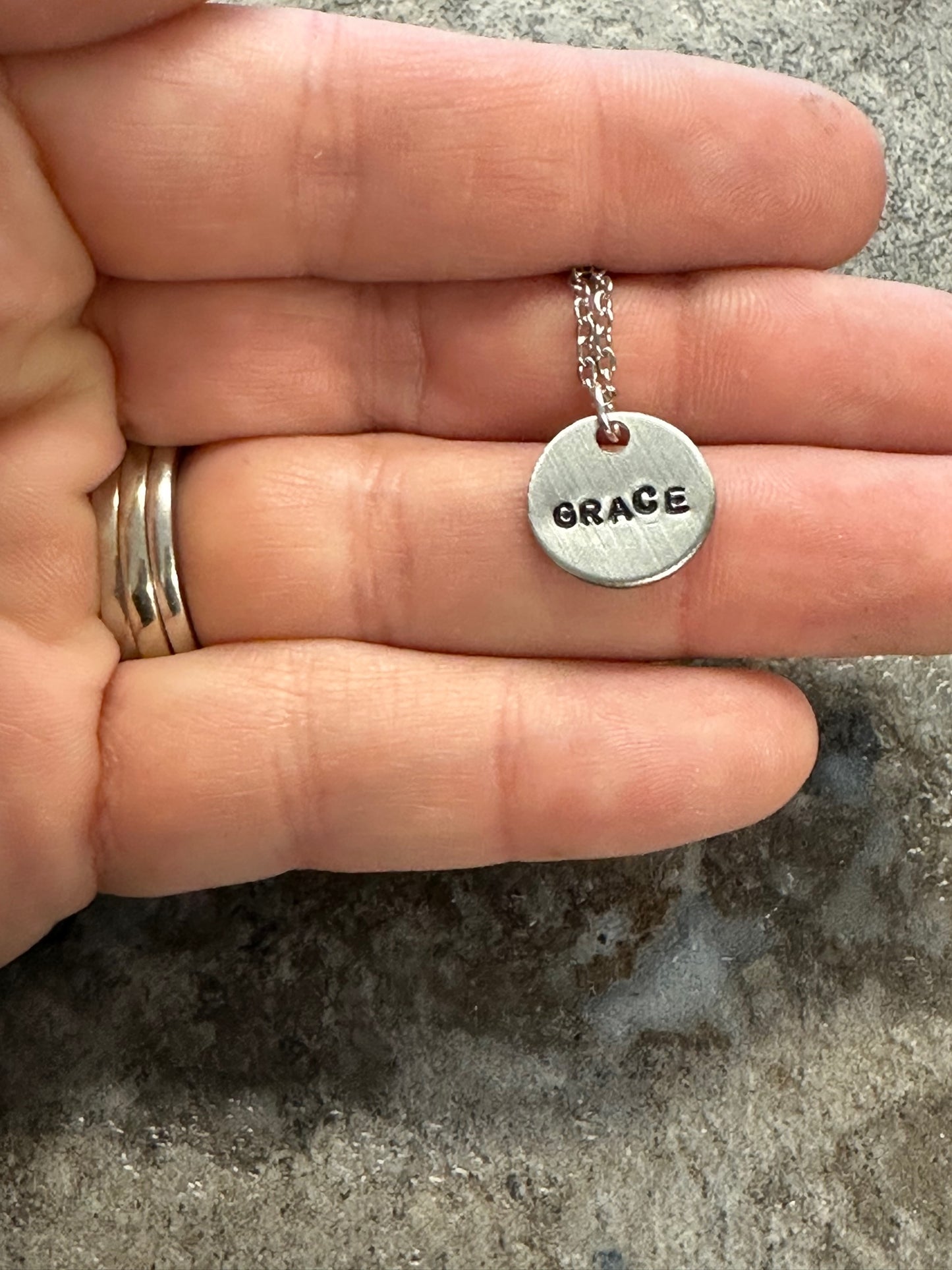 Grace Tiny Disc Hand Stamped Necklace