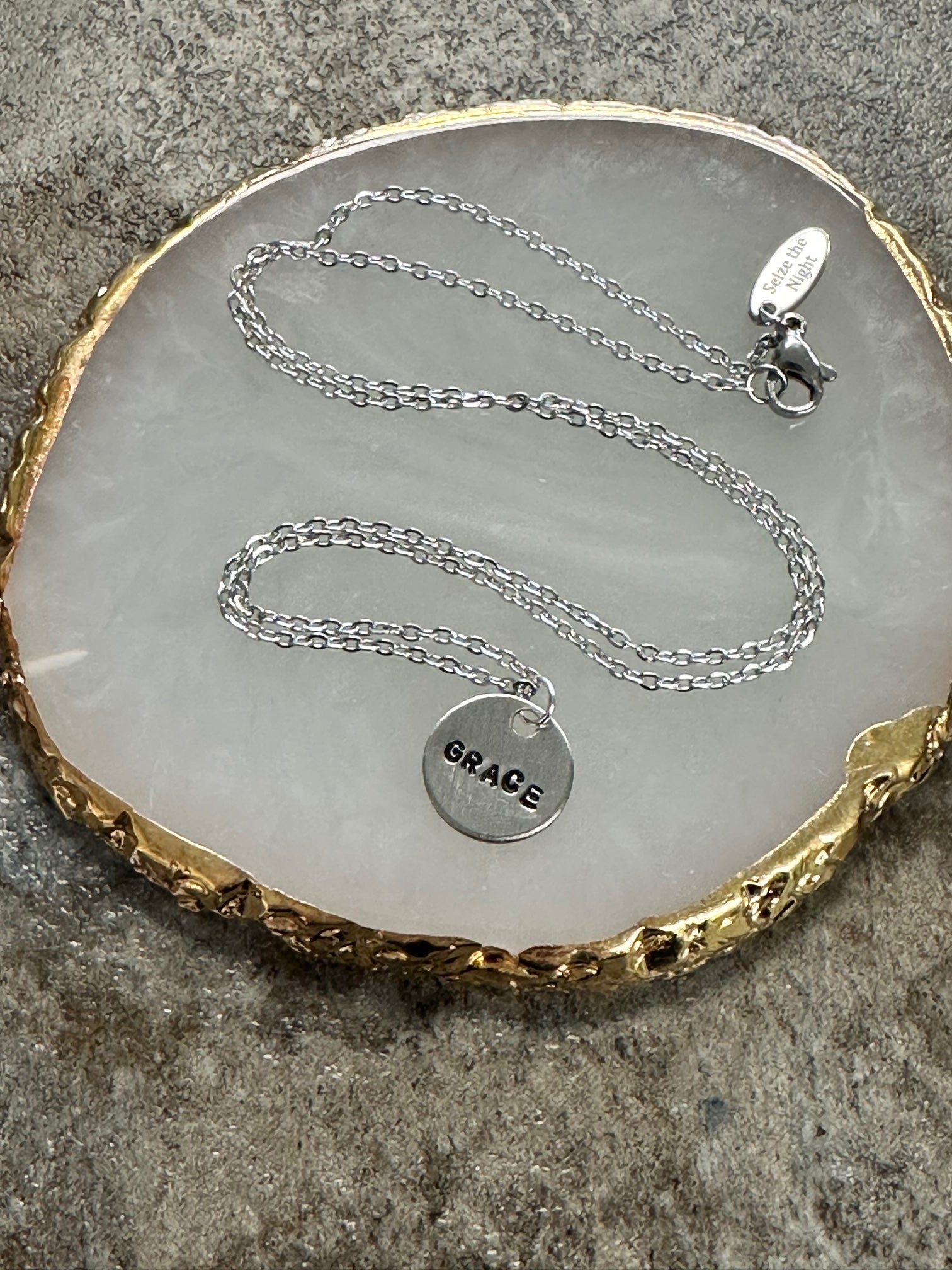 Grace Tiny Disc Hand Stamped Necklace - Main Image
