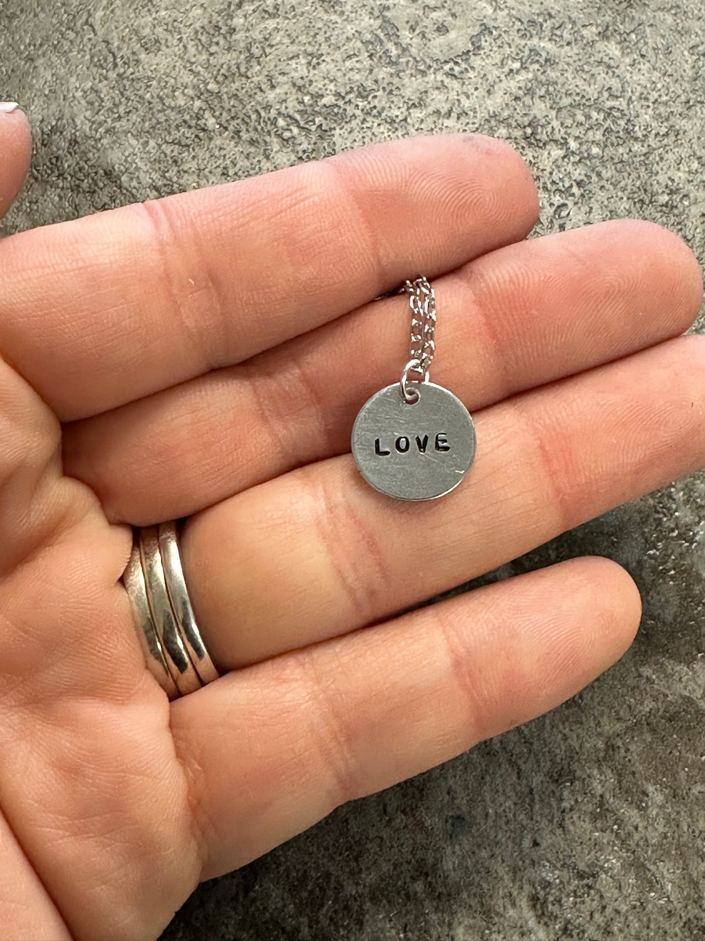 Love Tiny Disc Hand Stamped Necklace