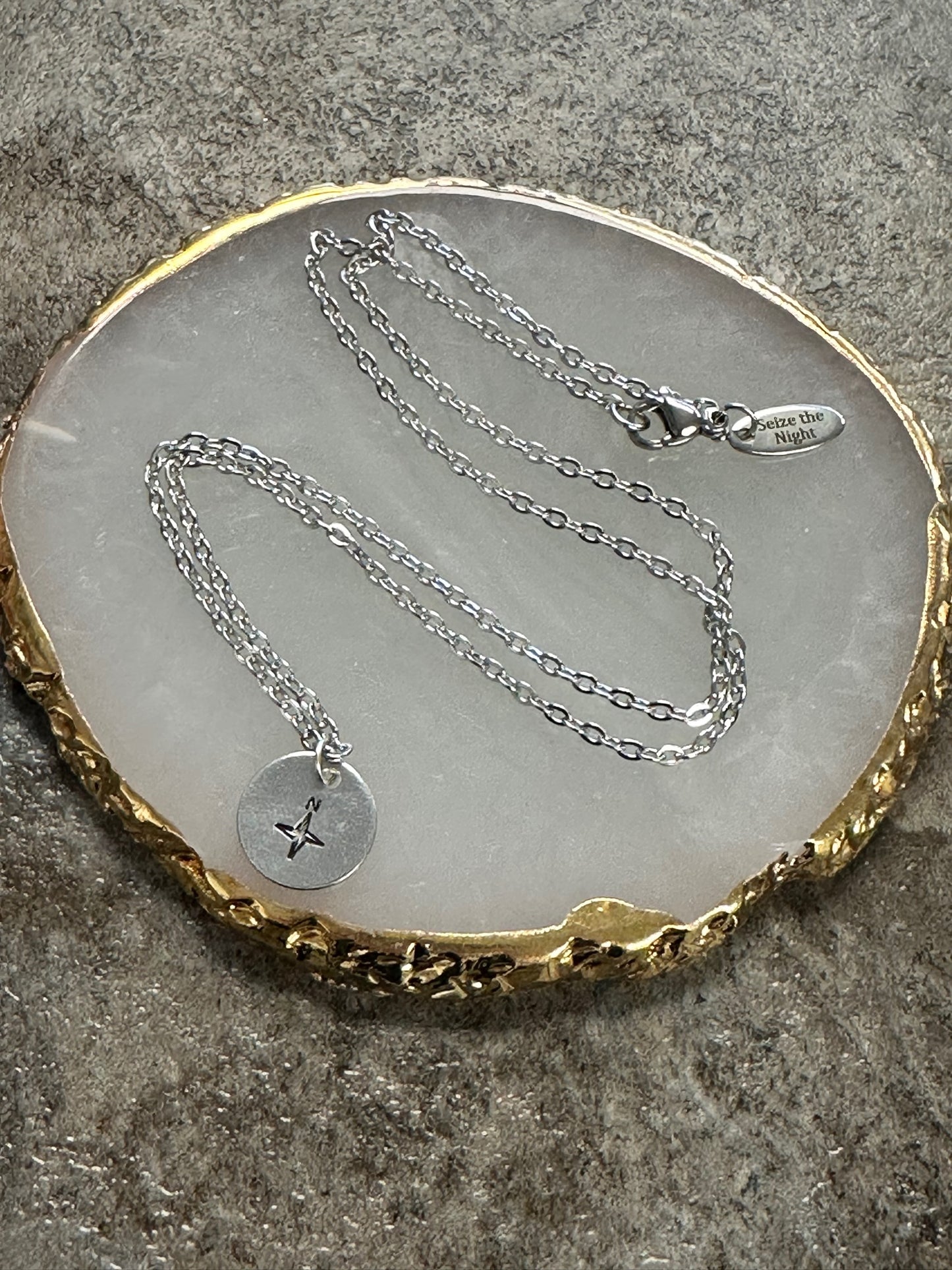 Compass Rose Tiny Disc Hand Stamped Necklace