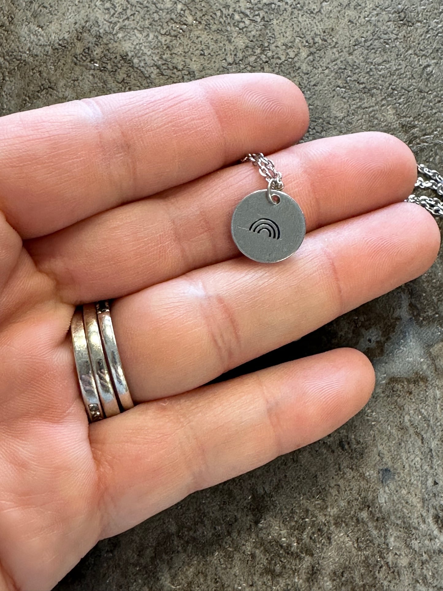 Rainbow Tiny Disc Hand Stamped Necklace