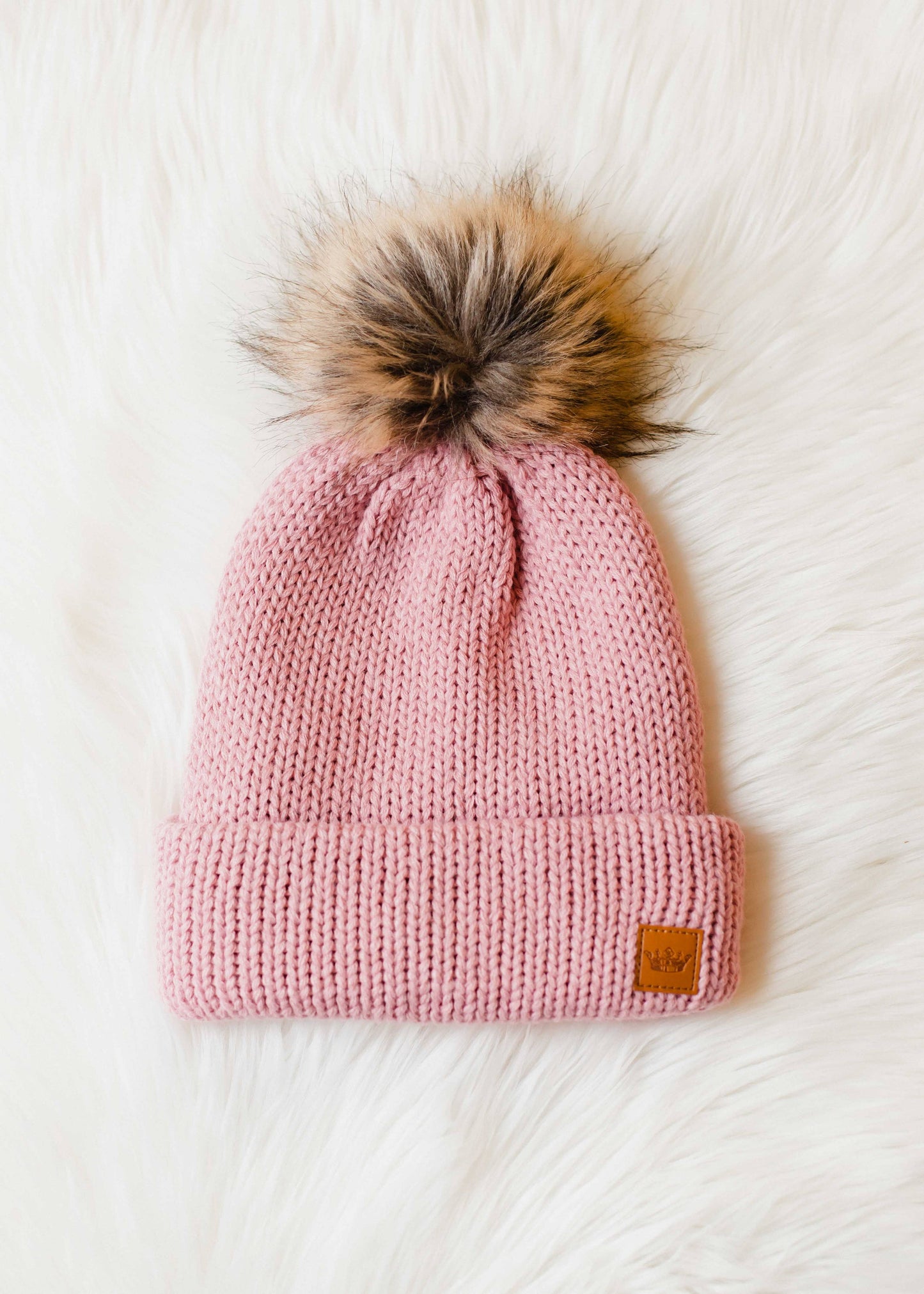 Pink Cable Knit Pom Hat