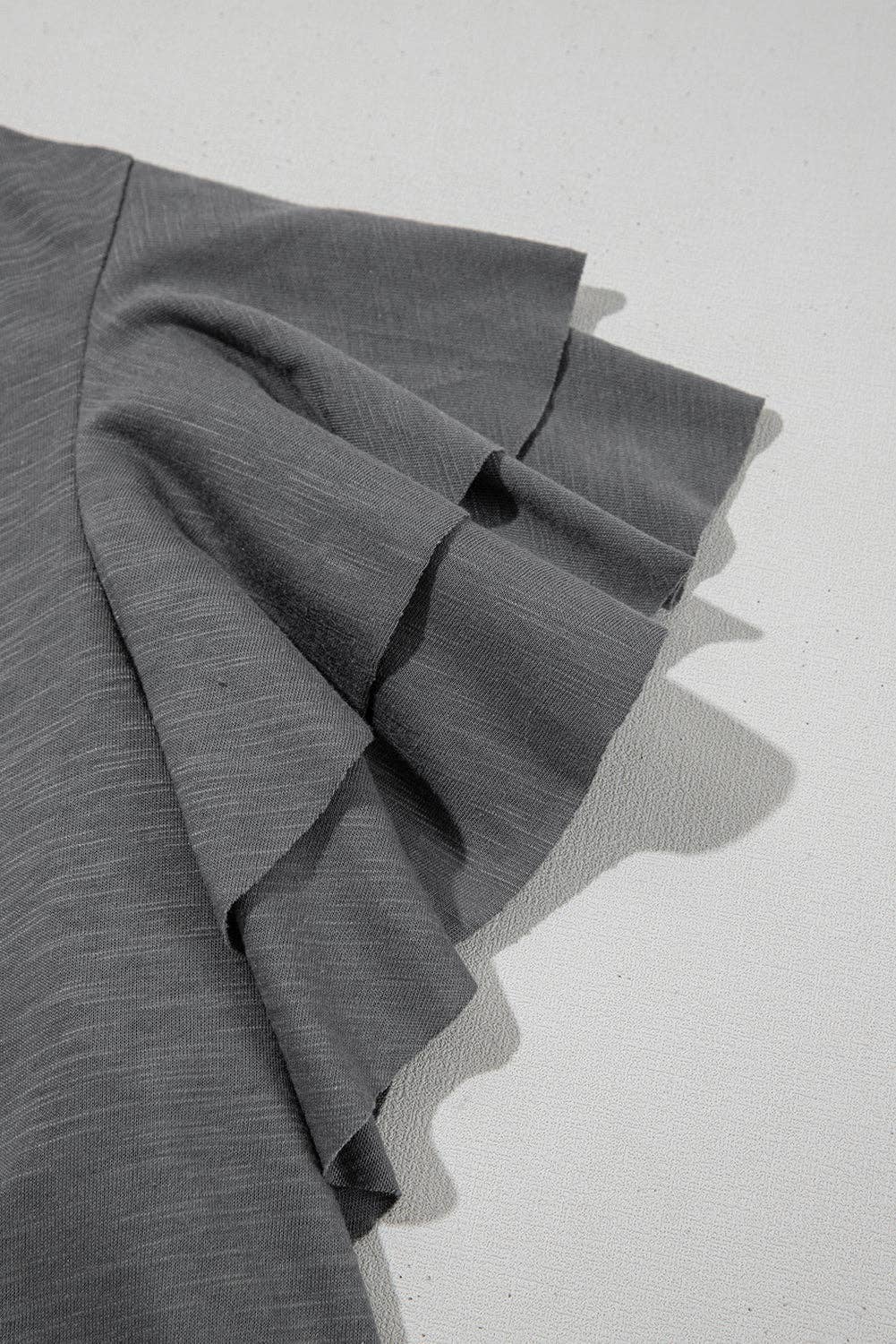 Dark Grey Ruffle Sleeve Casual Summer Top