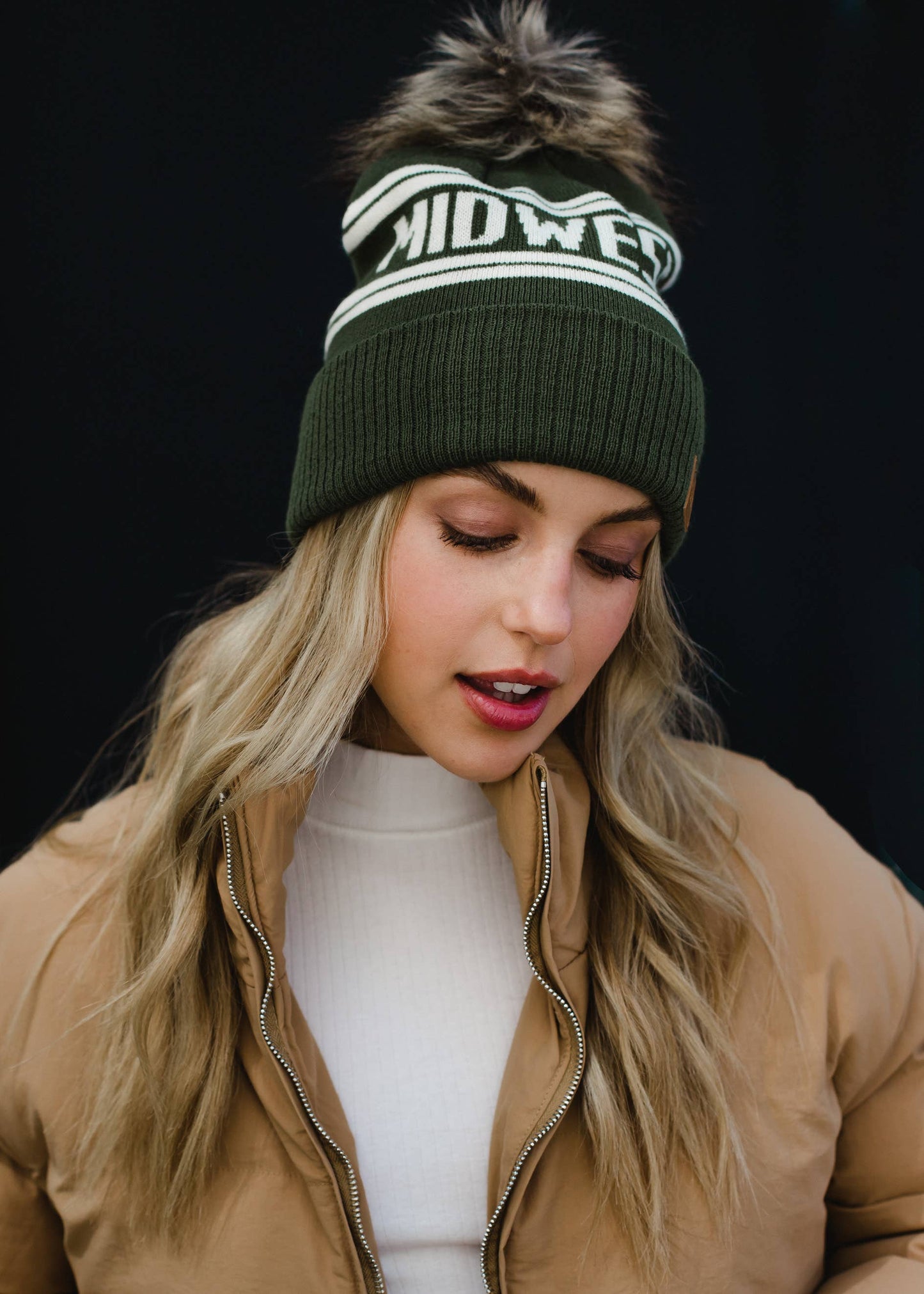 Olive & Beige Midwest Pom Hat