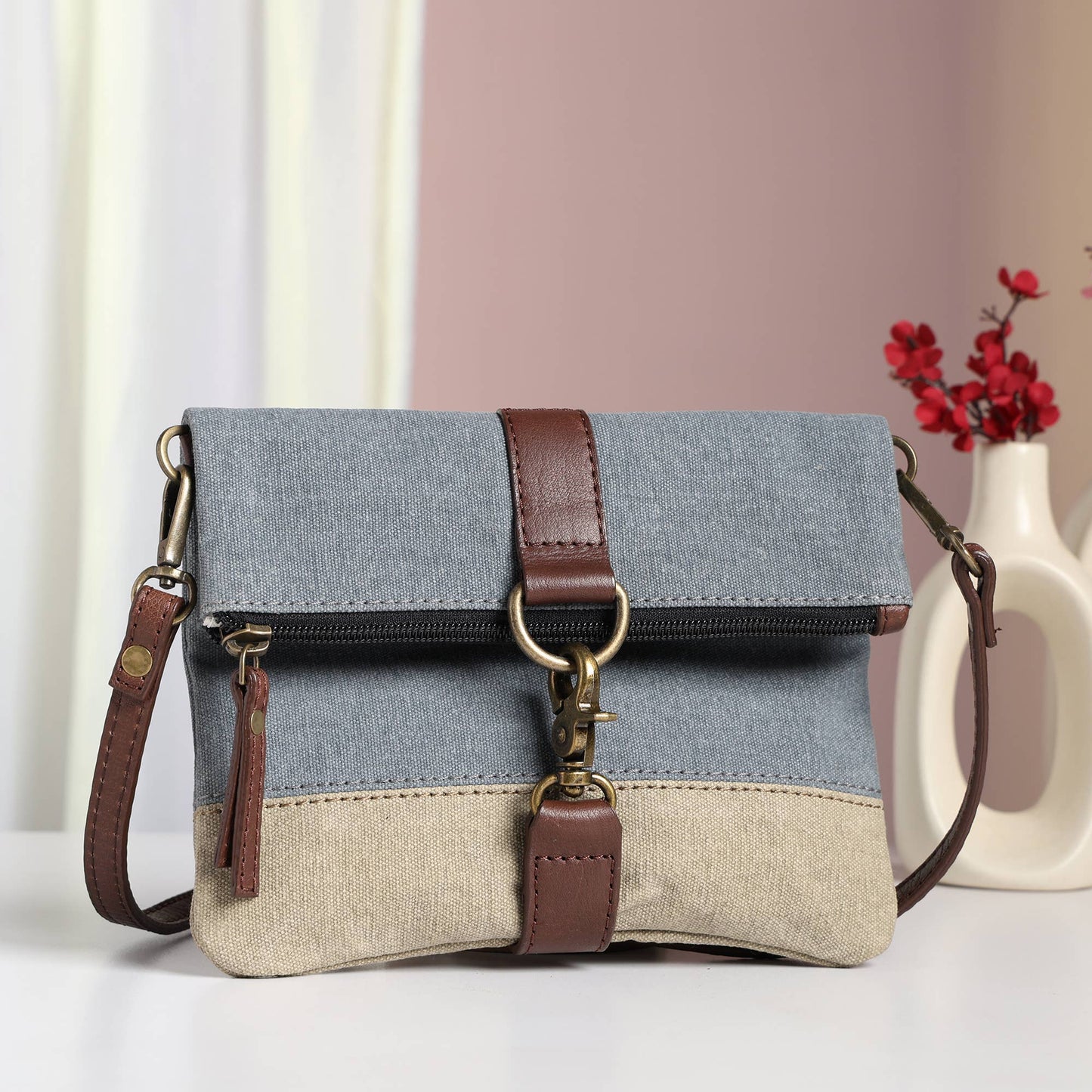 Finley Original Leather Crossbody Bag in Dusty Blue