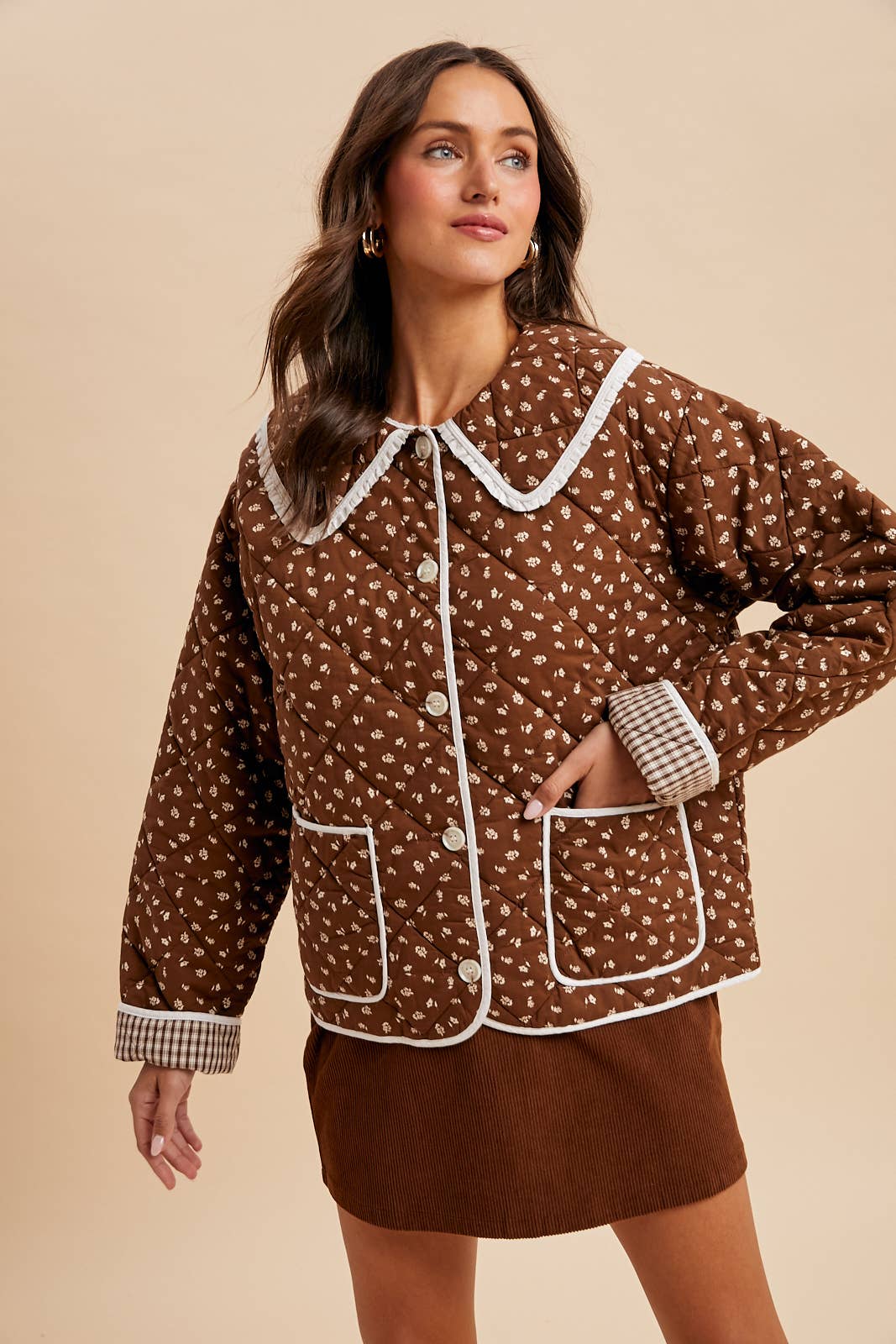 Chestnut Quilted Doll Collar Puffer Jacket