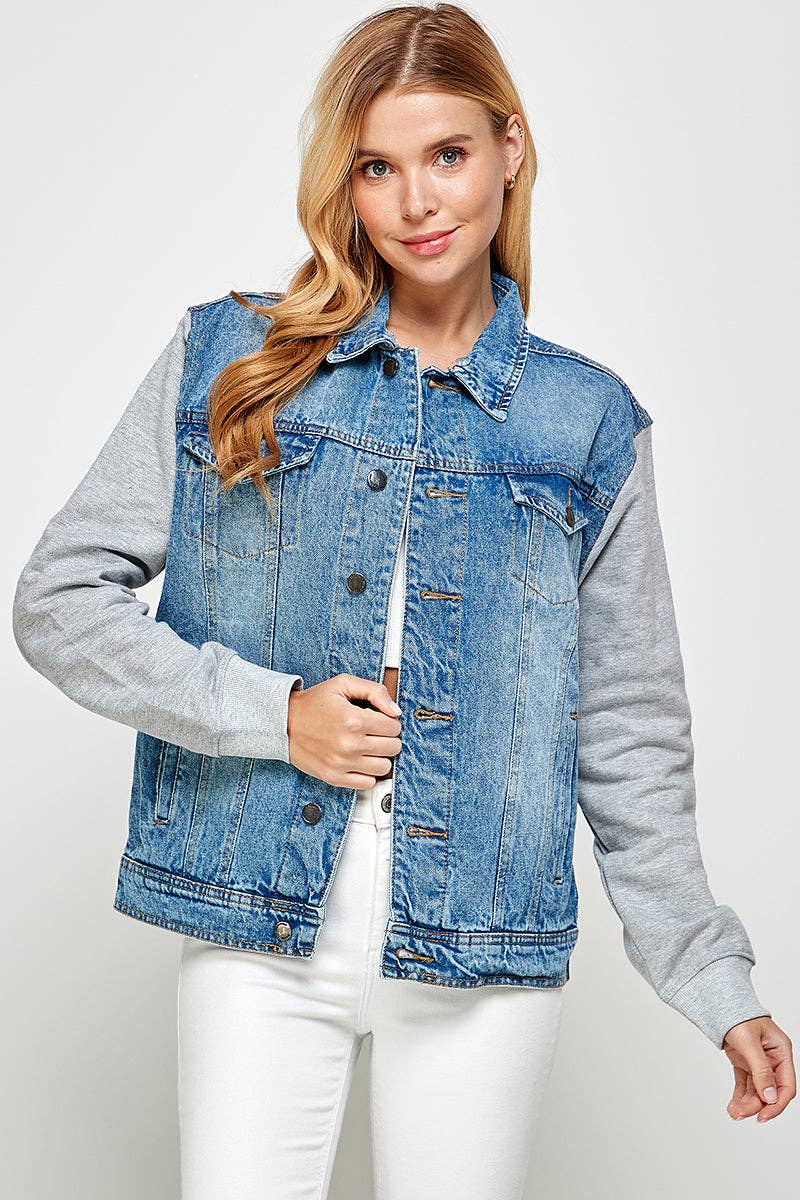 Women's Denim Hoodie Jacket - Medium Wash