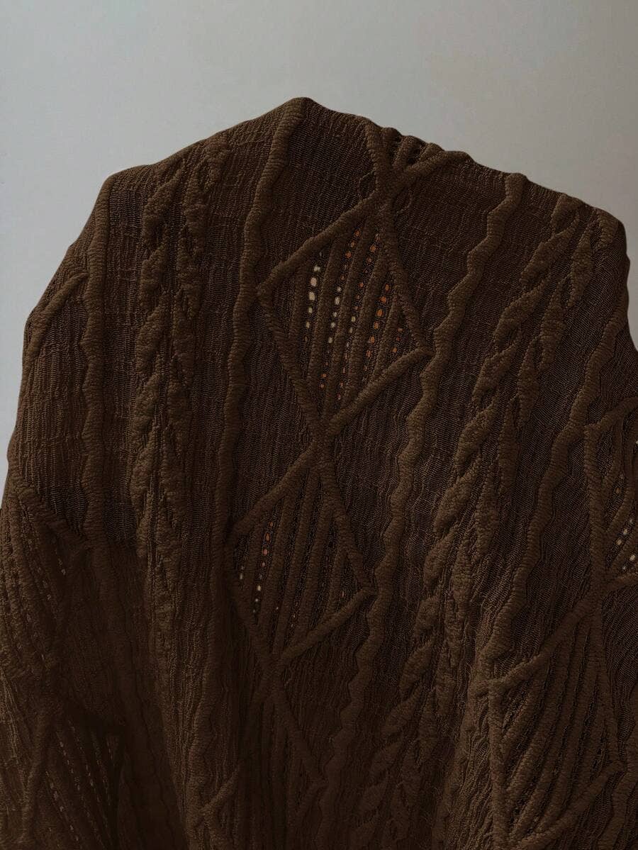 Coffee Textured Jacquard Short Sleeve Casual Tee