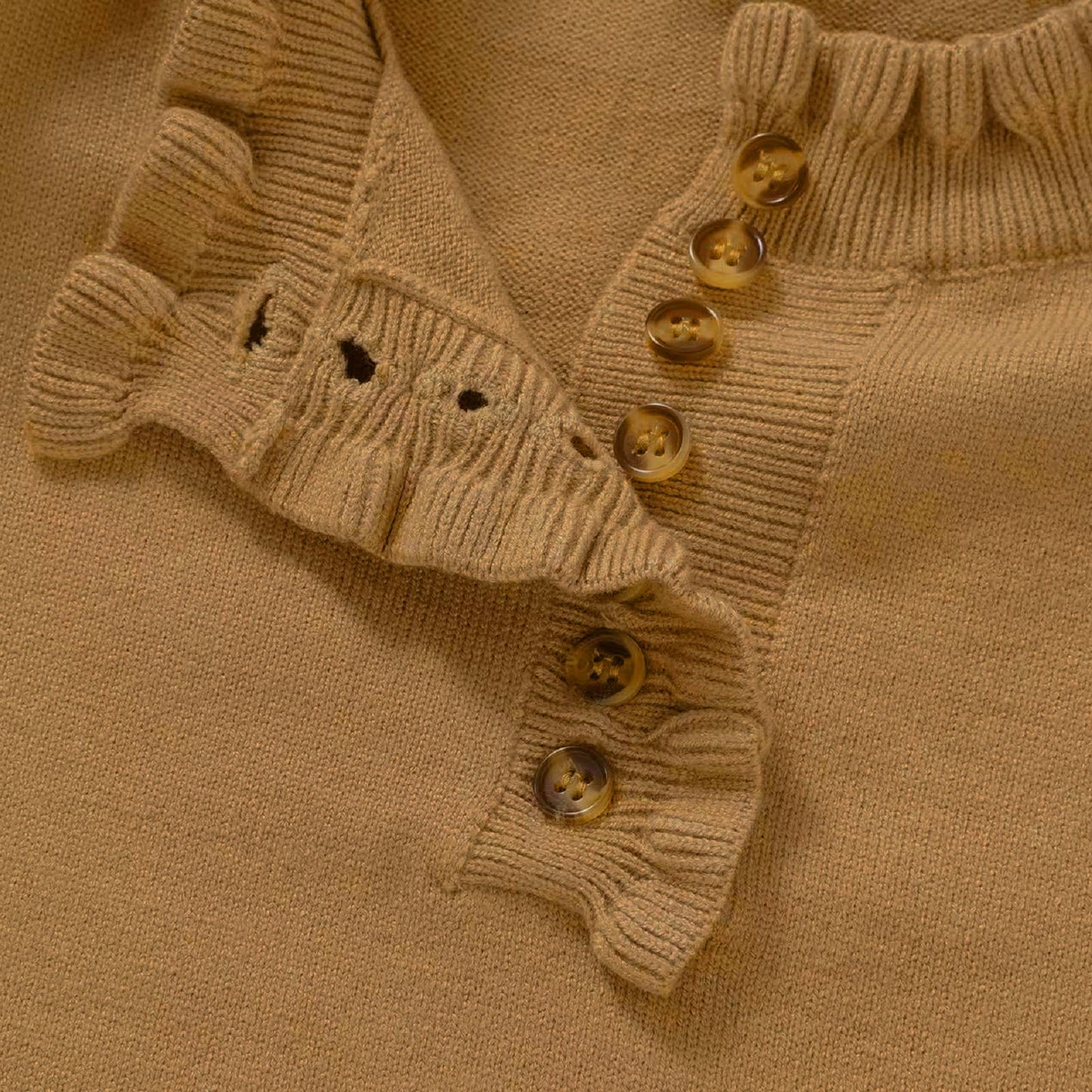 White Button Ruffled Jumper Henley Sweater