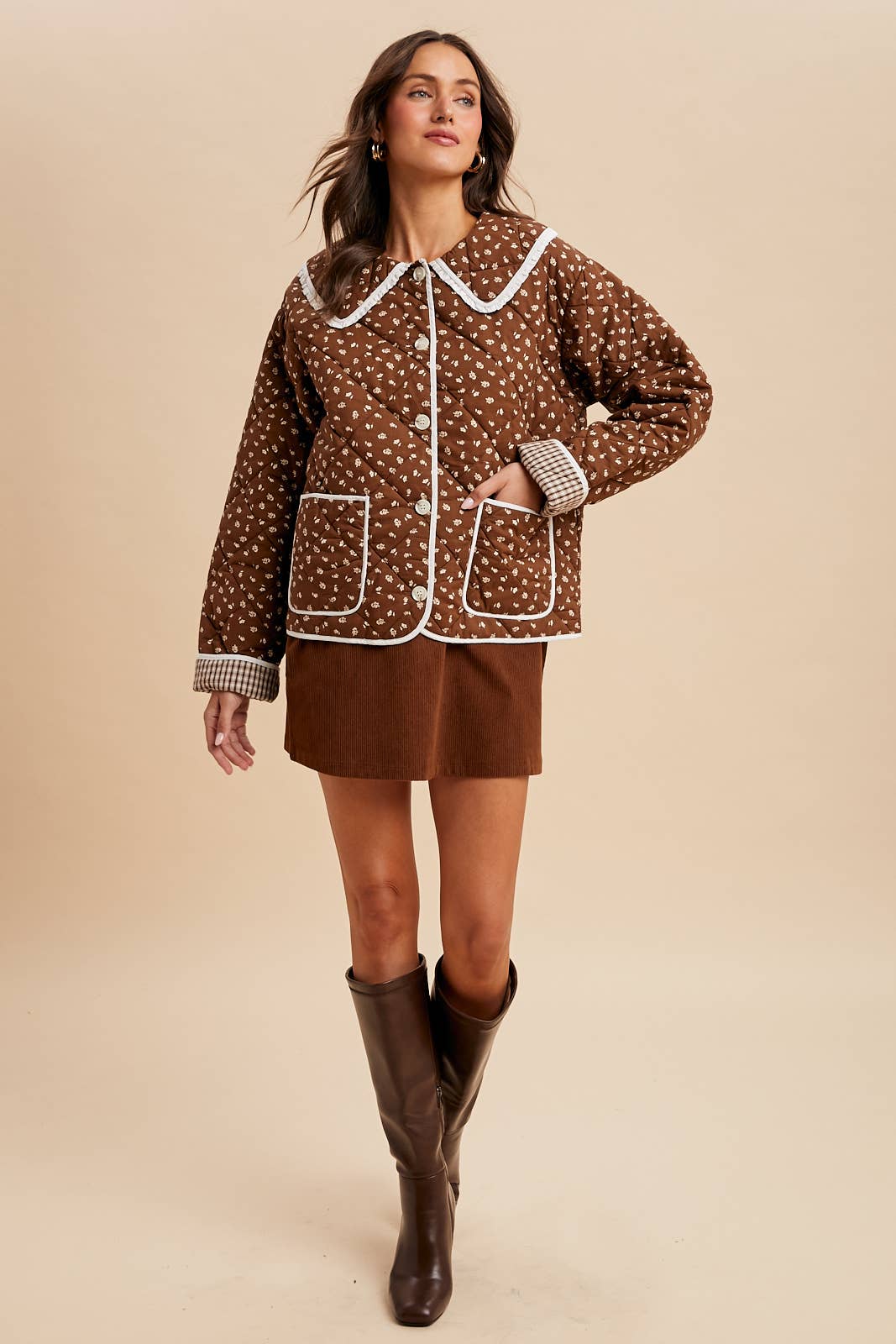 Chestnut Quilted Doll Collar Puffer Jacket