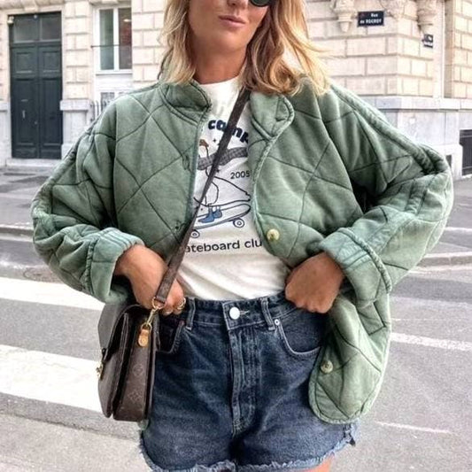 Moss Green Diamond Lattice Quilted Cotton Jacket