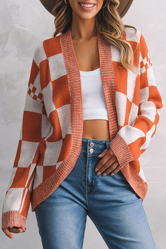 Chesnut and Ivory Checked Cardigan